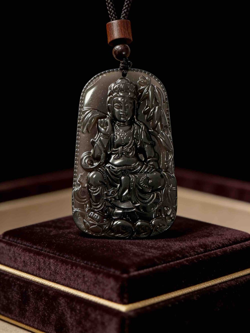 A02 Guanyin of the Bamboo Obsidian Pendant