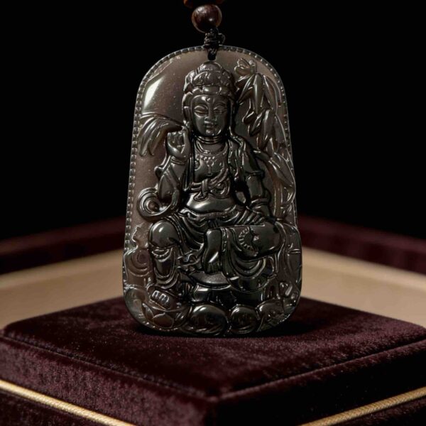 A02 Guanyin of the Bamboo Obsidian Pendant