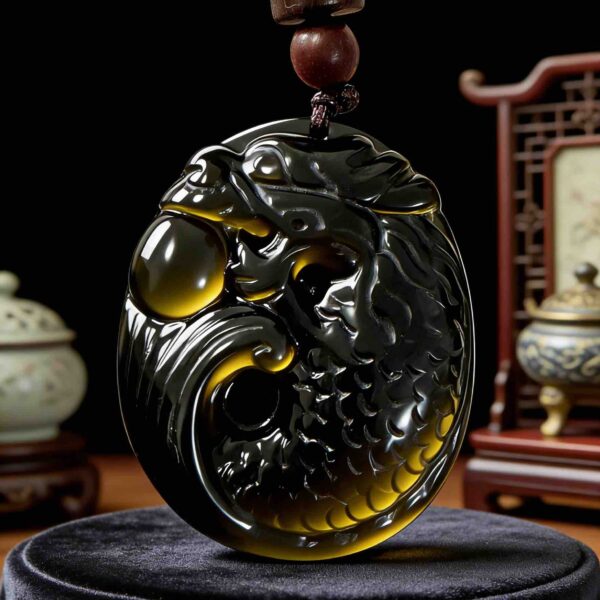 A05 The Dragon-Carp Ascent Obsidian Pendant