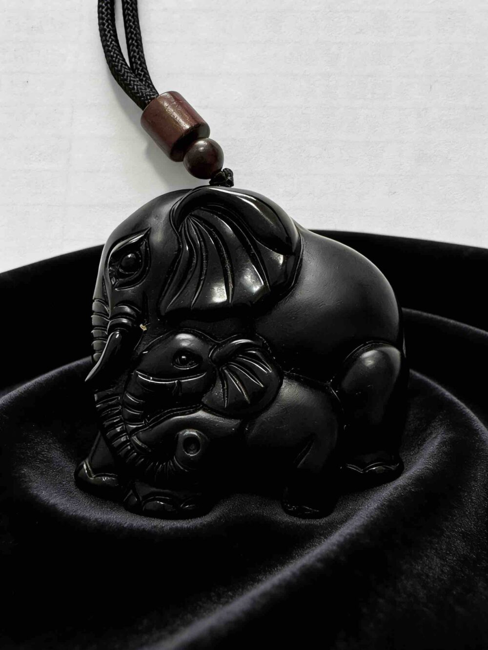B21 Elephant Duo Obsidian Pendant
