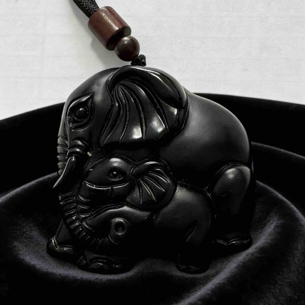 B21 Elephant Duo Obsidian Pendant