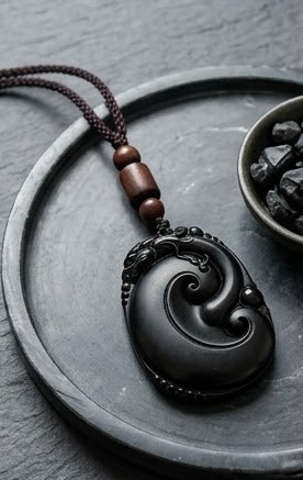 B38 The Origin Ruyi Obsidian Pendant