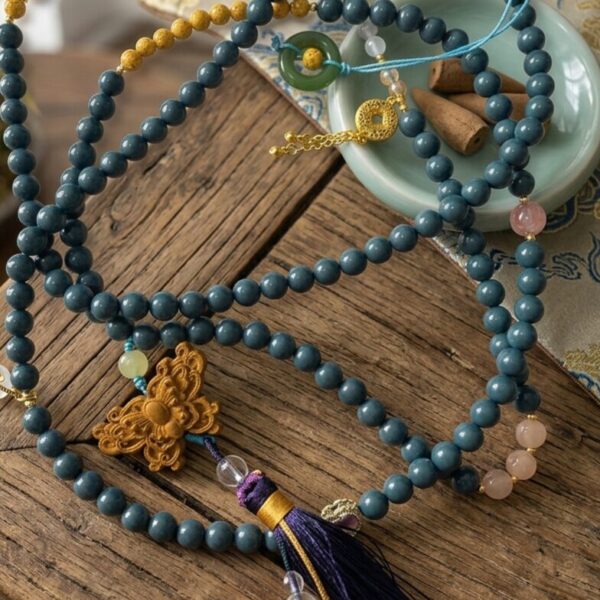 D1 Blue-Gray Malas with Butterfly Pendant