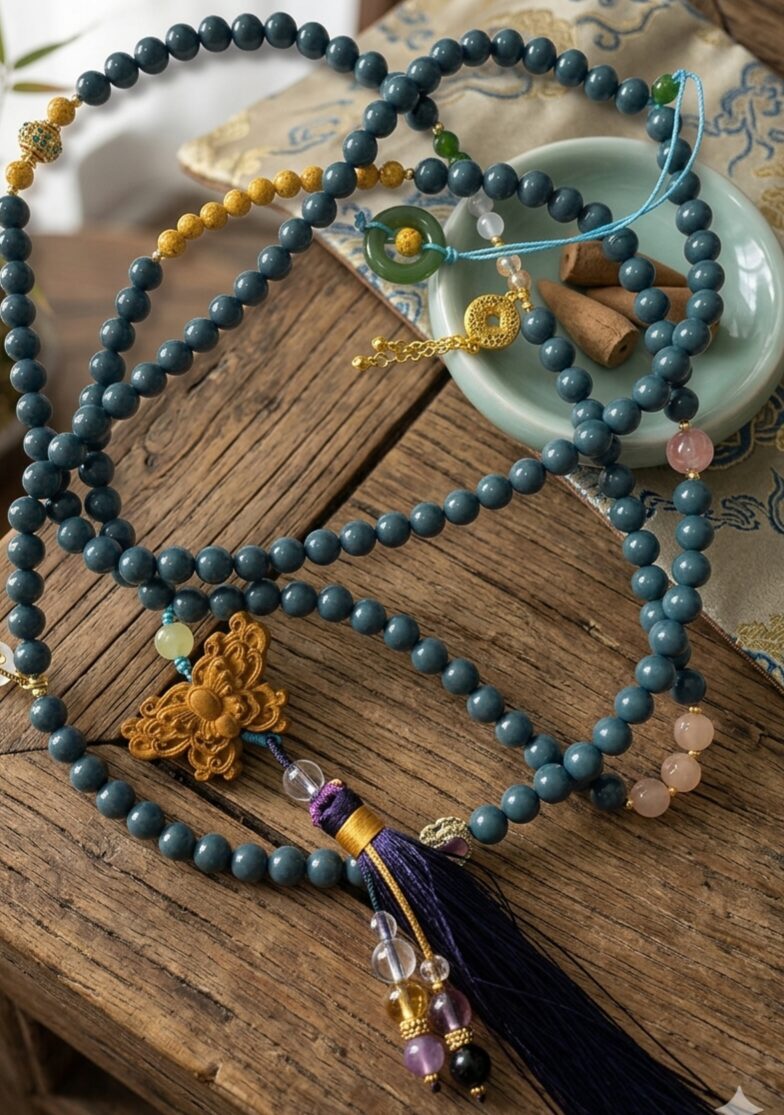 D1 Blue-Gray Malas with Butterfly Pendant