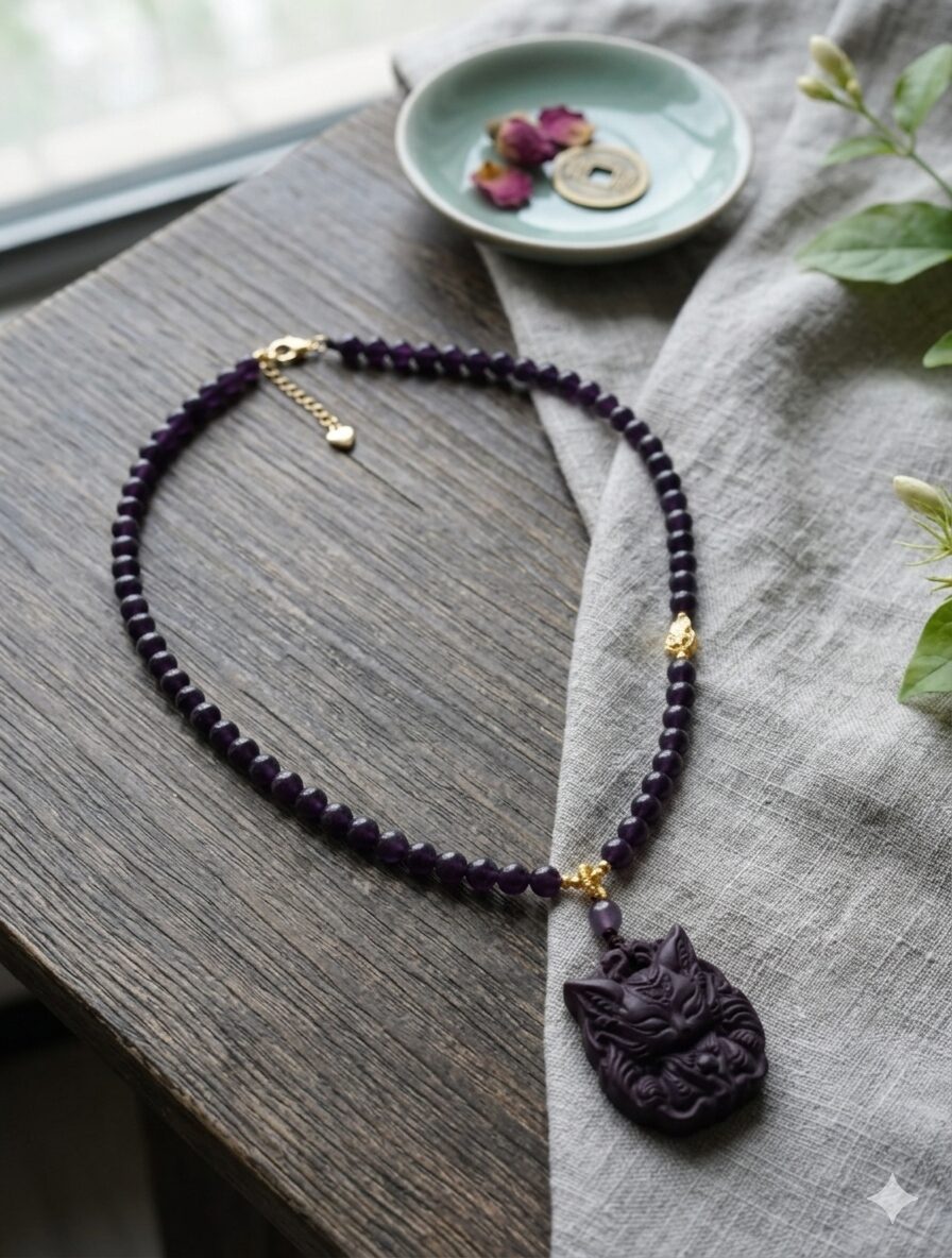 D2 Carved Fox Mala Necklace